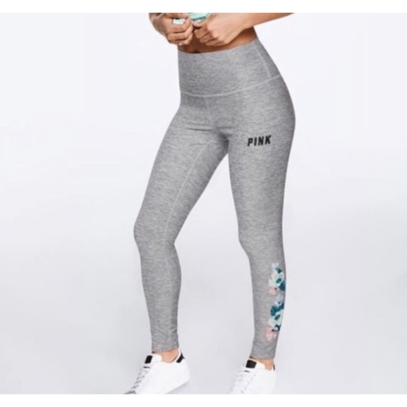 PINK Victoria's Secret Pants - PINK Victoria’s Secret Ultimate Leggings Heather Gray Floral Embroidered